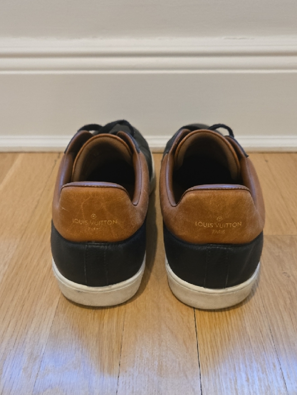 Louis Vuitton Men's Black Leather Sneakers with Brown Trim - Picture 3 of 6
